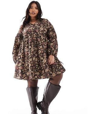 Glamorous V-Neck Midi Dress - Brown