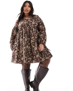 Glamorous V-Neck Midi Dress - Brown