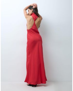 ASOS Funnel Neck Bias Cut Sleeveless Satin Maxi Dress - Red