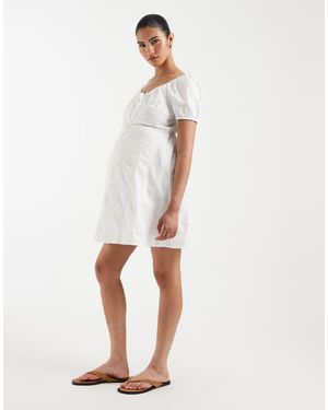 Vero Moda Cotton Broderie Puff Sleeve Milkmaid Mini Dress - White