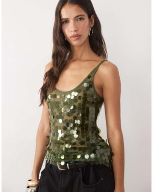 ASOS Top Senza Maniche Con Paillettes A Disco Sparse E Scollo A Barchetta - Verde