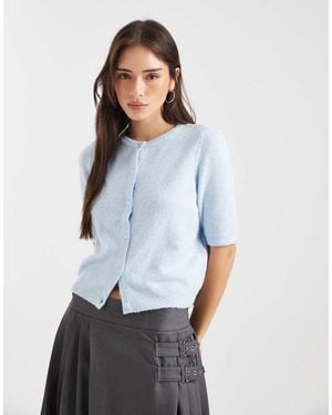 Vero Moda Round Neck Knit Short Sleeve Cardigan - Blue