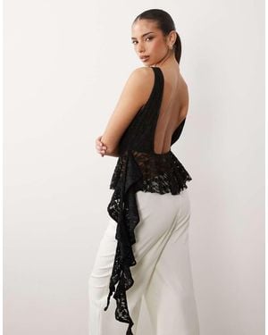 ASOS Lace Frill Peplum Hem Top - Natural