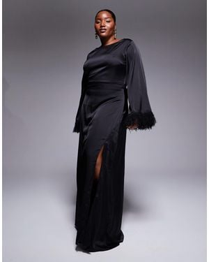 Tfnc Plus Long Sleeve Maxi Dress With Faux Feather Cuffs - Blue