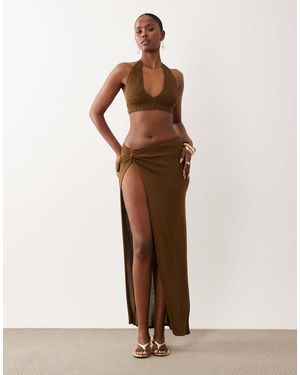 Flook The Label Delani Knit Maxi Skirt With Side Slit - Natural