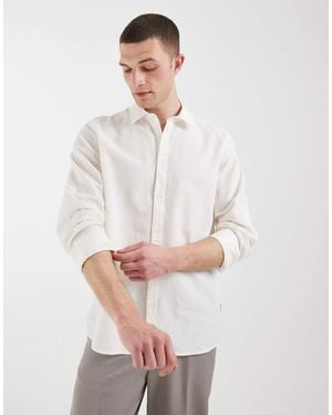 Blend Cotton-linen Regular Fit Long Sleeve Shirt - White