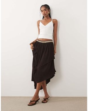ASOS Textured Plisse Asymmetric Midi Skirt - Natural