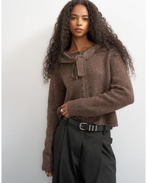 TOPSHOP Gilet écharpe en maille avec laine couleur noix - Marron