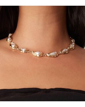 ASOS Asos Design Curve Short Necklace With Faux Pearl Stone-set Design - Black