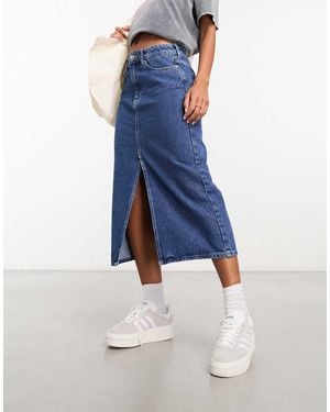 ONLY Denim Midi Skirt With Front Split - Blue