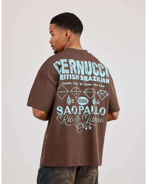 CERNUCCI Oversized Rio Diamond Graphic T-Shirt - Brown
