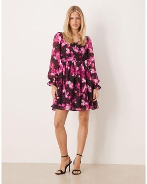 Lovedrobe Long Sleeve Faux Wrap Mini Dress - Pink