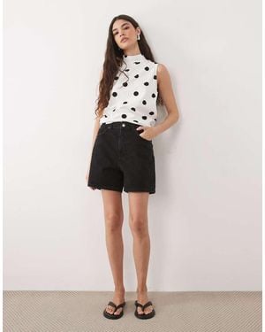 ASOS Slub Sleeveless High Neck Top - Natural
