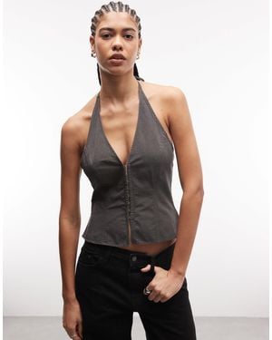 Weekday Halterneck Hook And Eye Top - Black