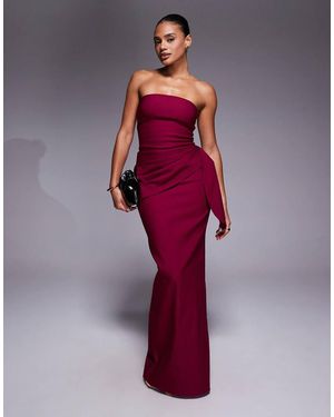 Vesper Bengaline Bandeau Drape Front Detail Maxi Dress - Red