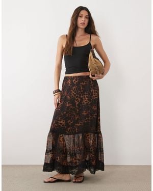 Miss Selfridge Chiffon And Lace Maxi Skirt With Embroidered Hem - Multicolor