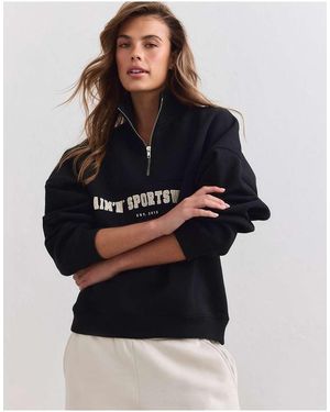 Aim'n Zwarte Varsity Sweat Met Halve Rits - Blauw