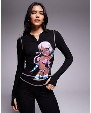 I.AM.GIA X Fafi Blare Fafinettes Contrast Stitch Graphic Diamante Logo Zip Through Hoodie Co-ord - Gray