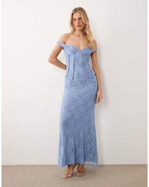ASOS Lace Maxi Dress With Exposed Seaming Detail And Twist Straps - Blue