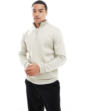 Brave Soul Knitted Quarter Zip Funnel Neck Sweater - White
