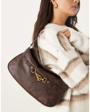 ASOS Fold Over Flap Shoulder Bag With Hardware Detail - Brown