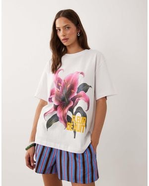 ASOS Oversize-oberteil mit blumenmotiv - Weiß