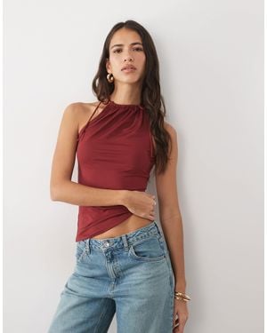 ASOS Slinky Ruched Neckline Tie Shoulder Sleeveless Top - Red