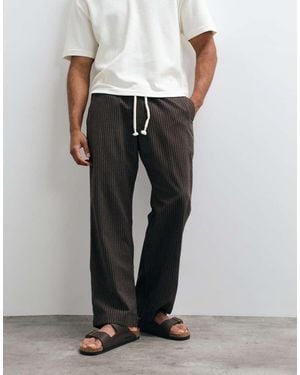 Abercrombie & Fitch Cotton Rich baggy Pull On Seersucker Trousers - Black
