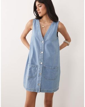 Miss Selfridge Denim Button Through Shift Dress - Blue