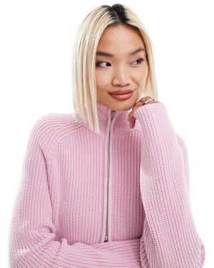 Monki – gerippte strickjacke - Pink