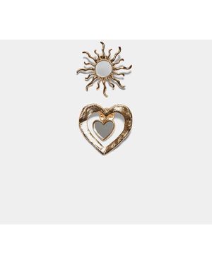 Stradivarius Set Of 2 Sun And Heart Brooches - White