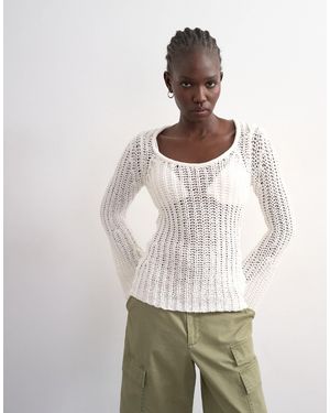 TOPSHOP – langärmliges, grobmaschiges strickoberteil - Weiß