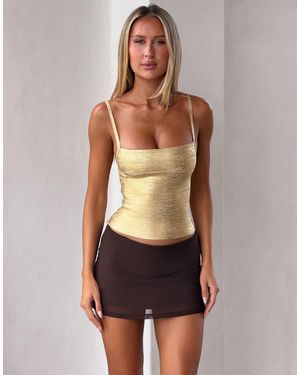Tiger Mist Midori Strappy Square Neck Sculpting Bandage Top - Metallic