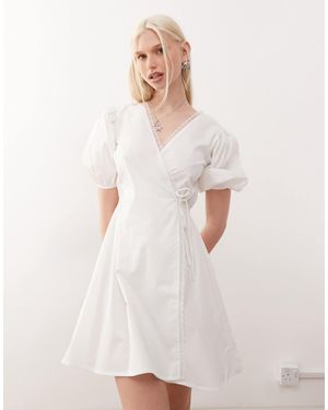 Collusion Wrap Lace Edged Mini Dress - White