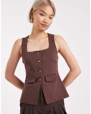 New Look Chaleco De Traje Marrón Con Cuello Cuadrado De Punto Liso De - Morado
