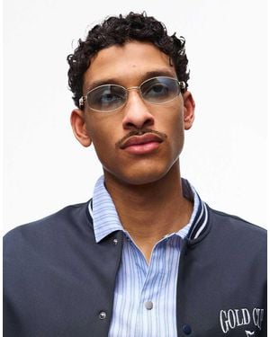 Bershka Wood Effect Temple Sunglasses - Blue