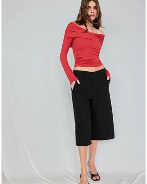 Stradivarius Crossover Boat Neck T-Shirt - Red