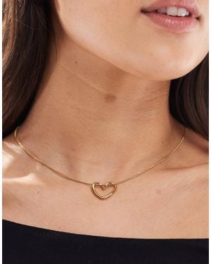 ASOS Waterproof Stainless Steel Necklace With Heart Pendant - Natural