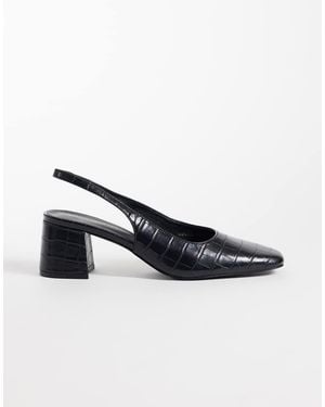 London Rebel Clancy Sling Back Mid Heeled Sandals - Black