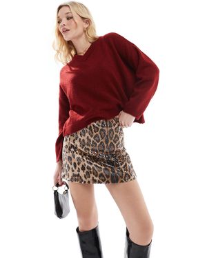 Threadbare – pailletten-minirock mit leopardenmuster - Rot
