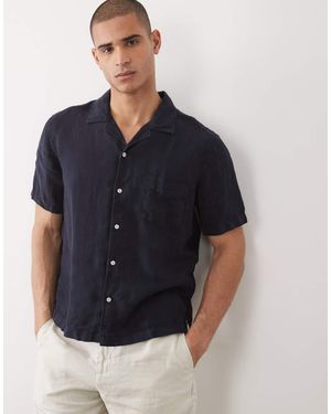 GANT Garment Dyed Open Collar Linen Shirt - Blue