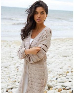 Threadbare Longline Crochet Pointelle Knit Cardigan - Natural