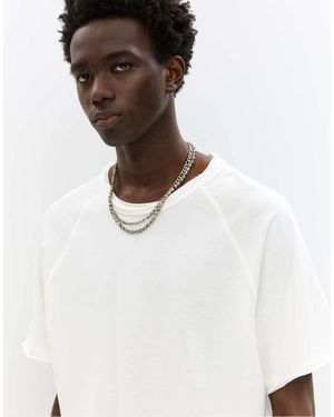 Pull&Bear T-Shirt A Maniche Corte Sporco Con Finiture - Bianco
