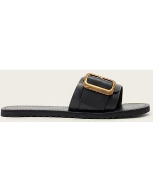 AllSaints Ella Chunky Buckle One Strap Leather Sliders - Natural