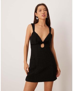 For Love & Lemons Boucle Open Back Velvet Bow Detail Mini Dress - Black