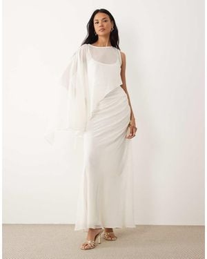 ASOS Draped Batwing Asymmetric One Sleeve Maxi Dress - Natural