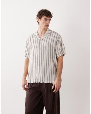 ASOS Relaxed Revere Textured Stripe Shirt - White