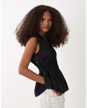 ARKET Cinched Peplum Sleeveless Top - Black