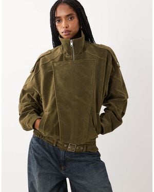Cotton On Faux Suede Biker Jacket - Green