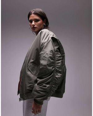 TOPSHOP Classic Oversized Nylon Bomber Jacket - Grey